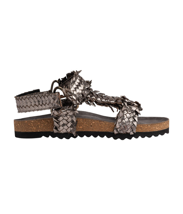 Metallic Woven Leather Sandal