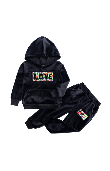 Kid's LOVE Hooded Velvet Pyjama Set