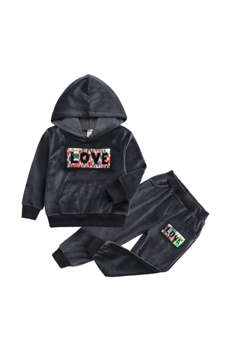 Kid's LOVE Hooded Velvet Pyjama Set