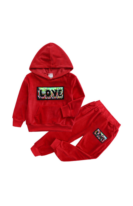 Kid's LOVE Hooded Velvet Pyjama Set