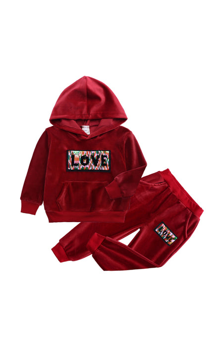 Kid's LOVE Hooded Velvet Pyjama Set