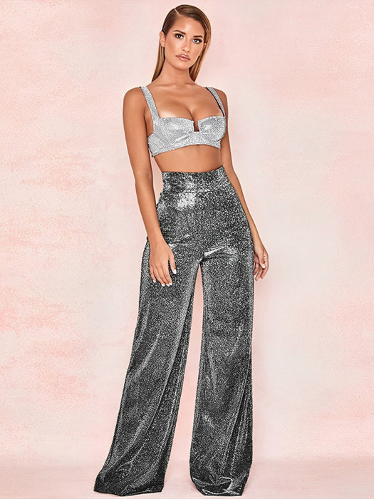 Hot Silver Wide-Leg Pants – High Waist & Effortlessly Chic