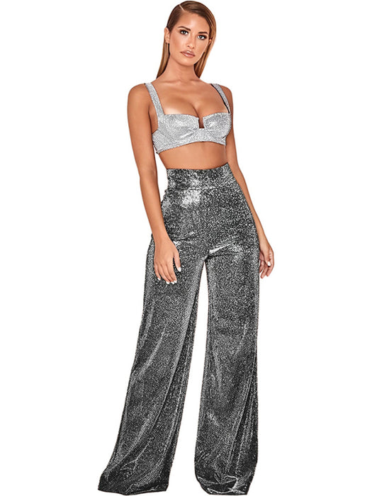 Hot Silver Wide-Leg Pants – High Waist & Effortlessly Chic