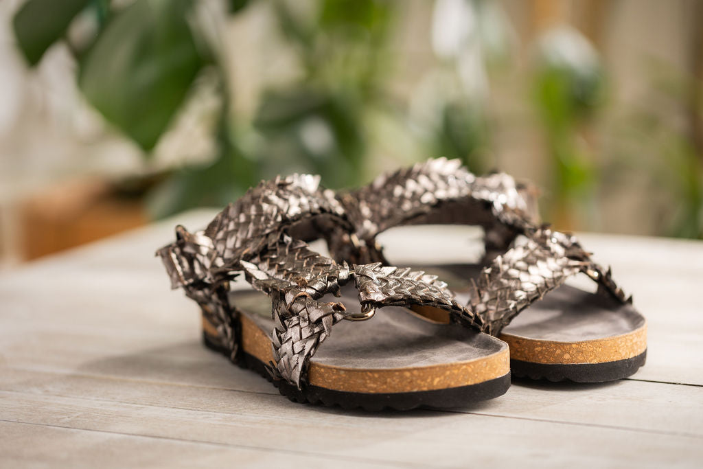 Metallic Woven Leather Sandal