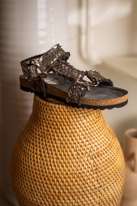 Metallic Woven Leather Sandal