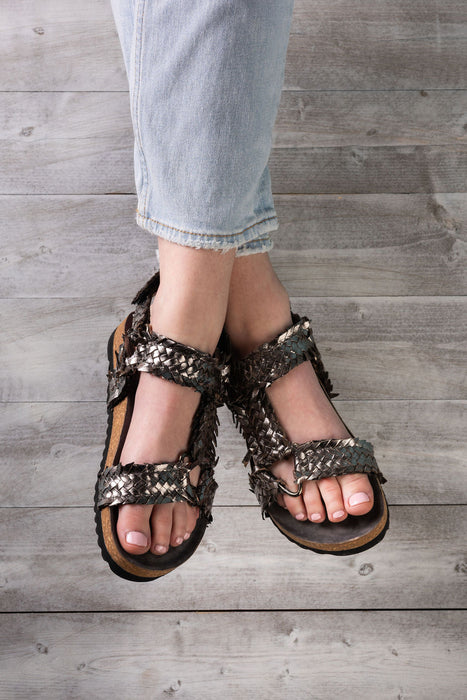 Metallic Woven Leather Sandal