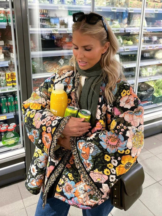 Trendy Winter Print Quilted Loose Coat