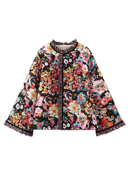 Trendy Winter Print Quilted Loose Coat