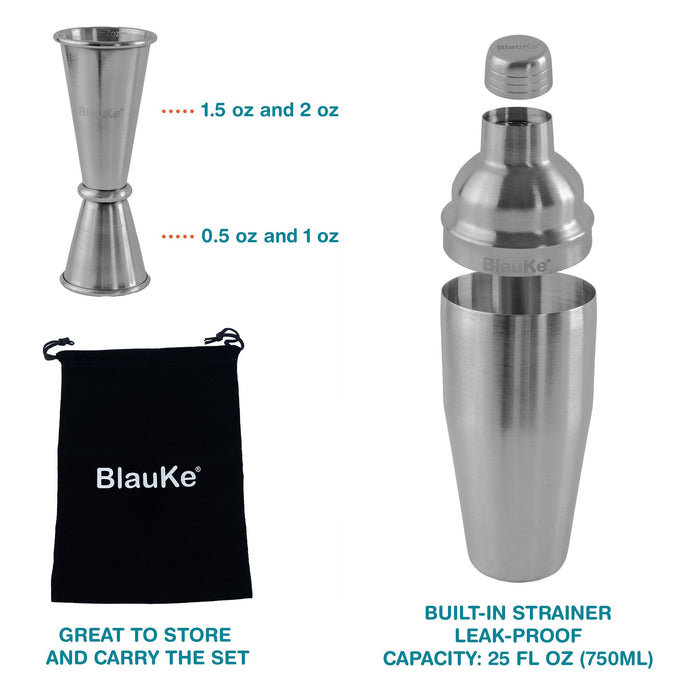 Stainless Steel Cocktail Shaker Set with Stand