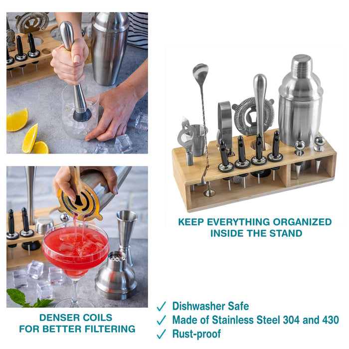 Stainless Steel Cocktail Shaker Set with Stand