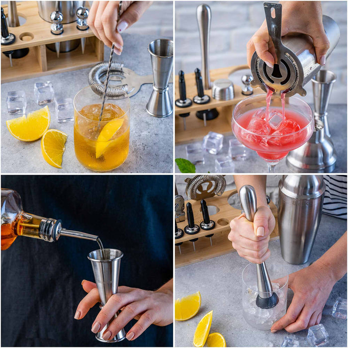 Stainless Steel Cocktail Shaker Set with Stand