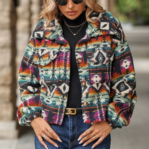 Aztec Colorful Print Loose Long Sleeve Jacket