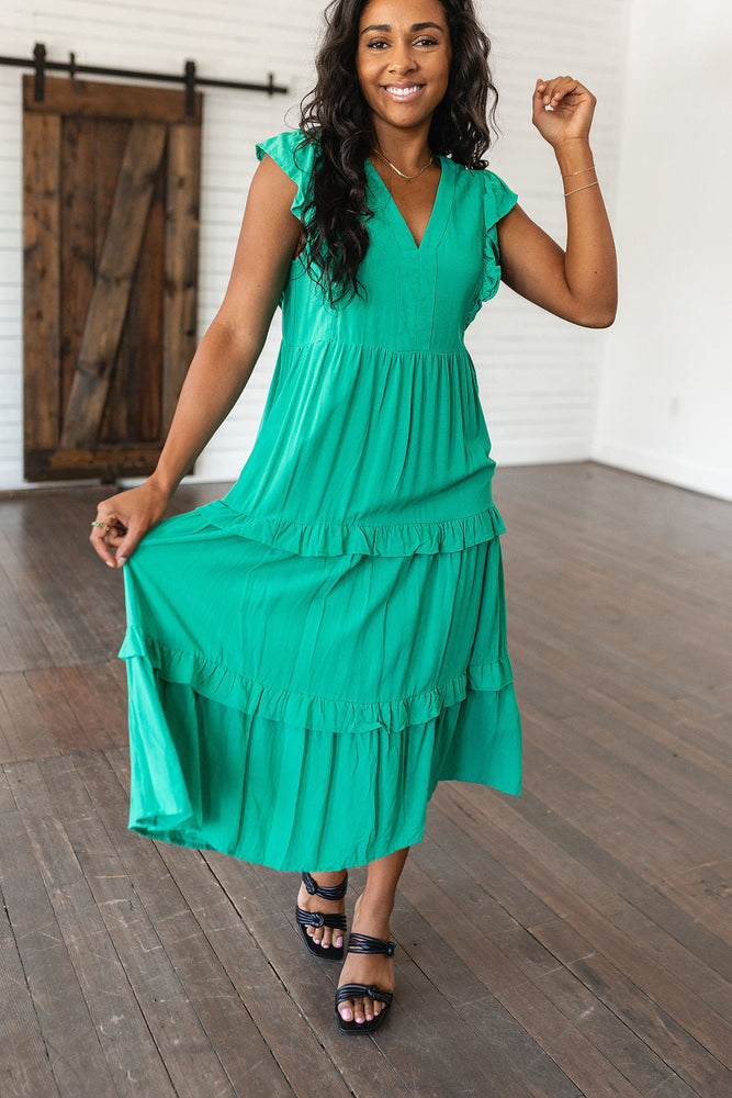 Emerald Tiered Midi Dress