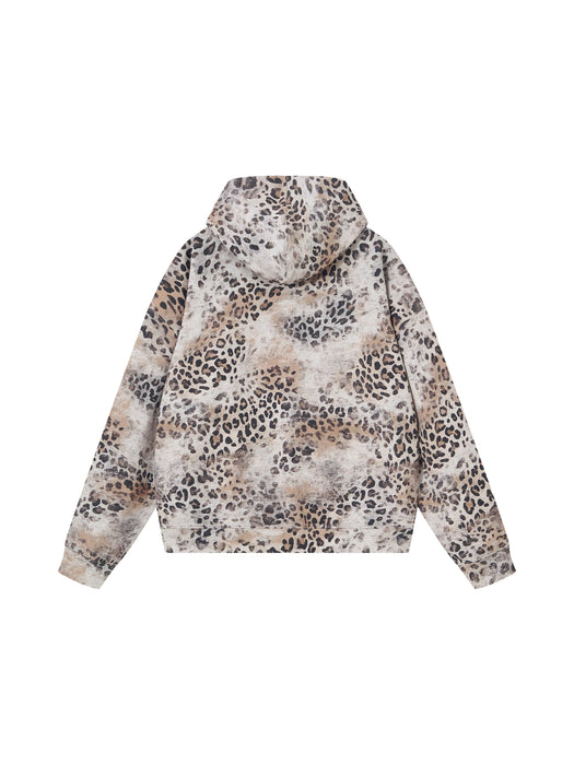 Unisex Vintage Wash Leopard Full Zip Hoodie