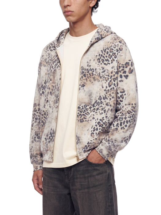Unisex Vintage Wash Leopard Full Zip Hoodie