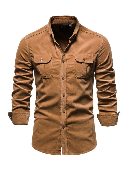 Men's corduroy slim-fit casual long-sleeve shirt