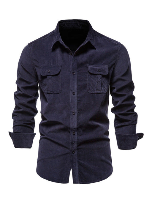 Men's corduroy slim-fit casual long-sleeve shirt