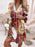 Women's bohemian dress V-neck printed lace paneled