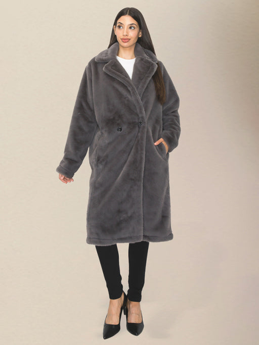 Women's stylish and cozy loose lapel long plush coat
