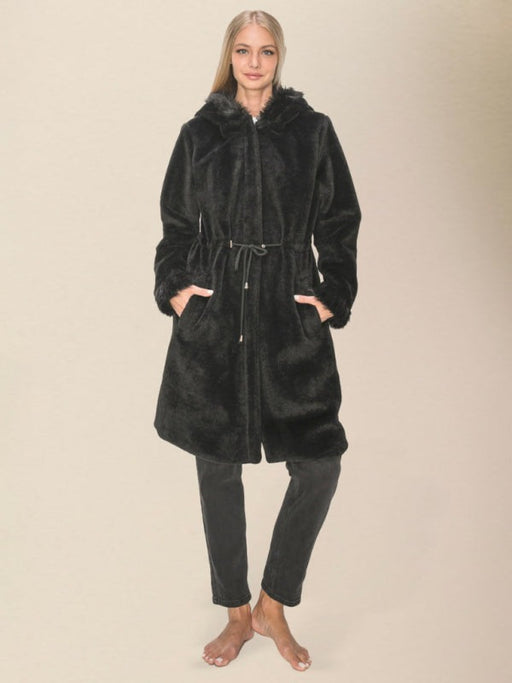 Women's loose hooded long plush coat